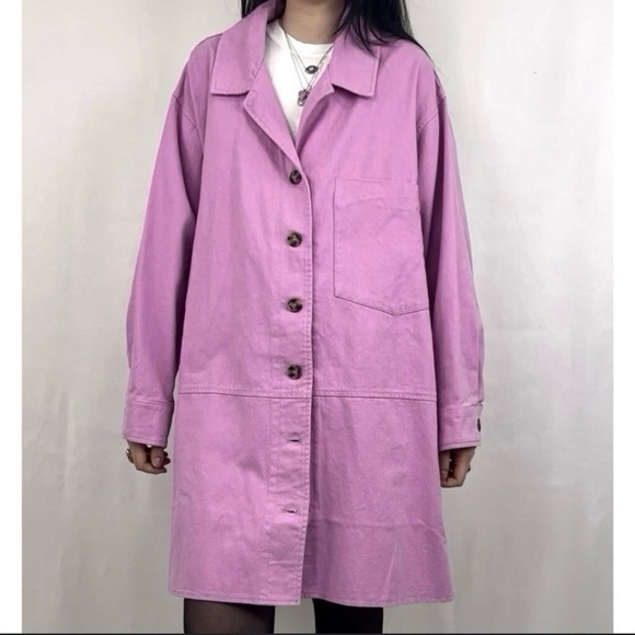 VENUS Pink Oversized Button-Up Trench Coat 100% Cotton Natural Fibers Women - Picture 1 of 12